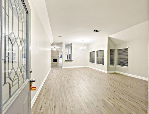 Chandelier, Empty room, Interior, Wood Texture Flooring