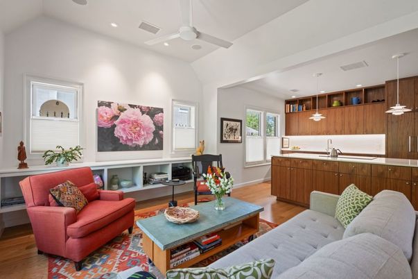 Interior, Kitchen, Living room, Pendant Lights, Recessed Lighting, Wood Texture Flooring