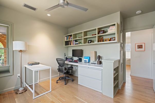 Home Office, Interior, Recessed Lighting, Wood Texture Flooring