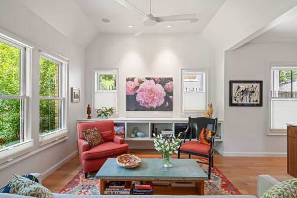 Interior, Living room, Recessed Lighting, Wood Texture Flooring