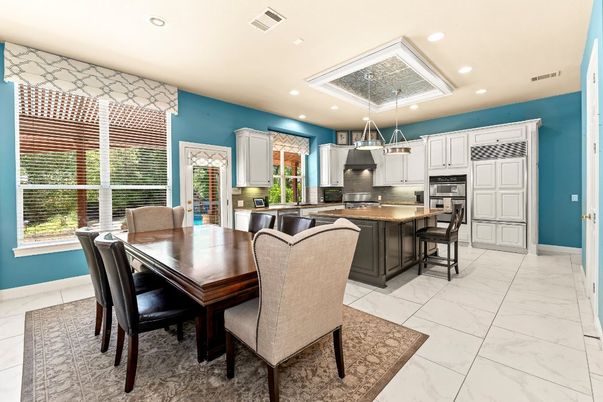 Dining room, Interior, Kitchen, Marble, Pendant Lights, Recessed Lighting, Stainless Steel Appliances