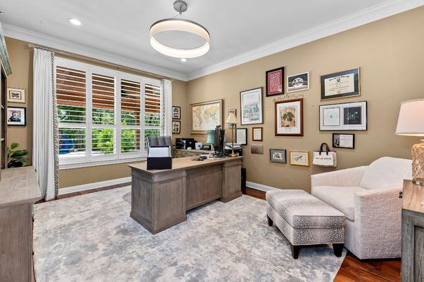 Home Office, Interior, Pendant Lights, Recessed Lighting, Wood Texture Flooring
