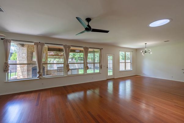 Empty room, Interior, Recessed Lighting, Wood Texture Flooring