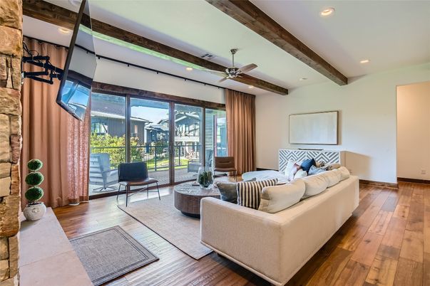 Interior, Living room, Recessed Lighting, Wooden Beams, Wood Texture Flooring