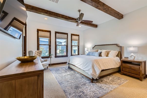 Bedroom, Interior, Recessed Lighting, Wooden Beams