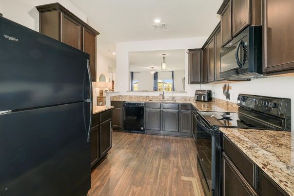 Interior, Kitchen, Pendant Lights, Recessed Lighting, Wood Texture Flooring