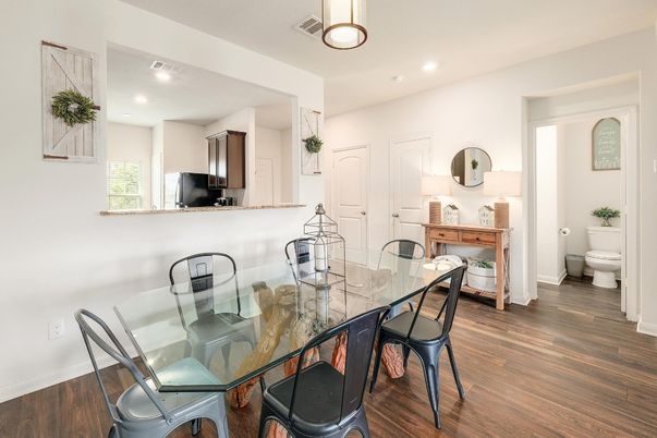 Dining room, Interior, Recessed Lighting, Wood Texture Flooring