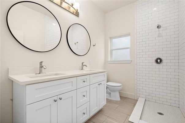 Bathroom, Dual Sink Vanities, Interior, Wood Texture Flooring