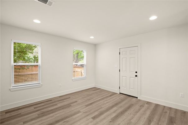 Empty room, Interior, Recessed Lighting, Wood Texture Flooring