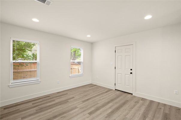 Empty room, Interior, Recessed Lighting, Wood Texture Flooring