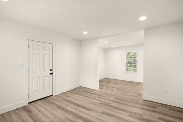 Empty room, Interior, Recessed Lighting, Wood Texture Flooring