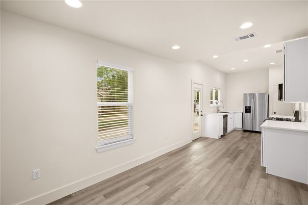 Interior, Kitchen, Recessed Lighting, Wood Texture Flooring