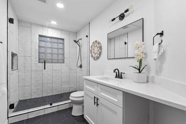 Bathroom, Glass Shower, Interior, Recessed Lighting
