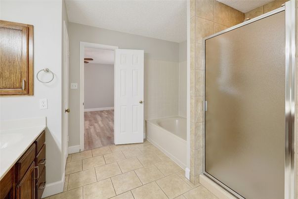 Bathroom, Glass Shower, Interior, Wood Texture Flooring