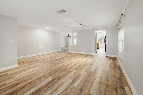 Empty room, Interior, Recessed Lighting, Wood Texture Flooring