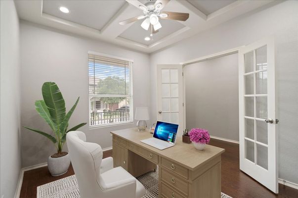 Home Office, Interior, Recessed Lighting, Wood Texture Flooring