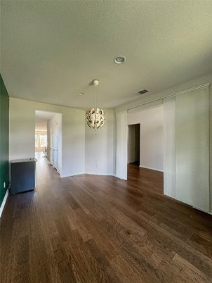 Chandelier, Empty room, Interior, Recessed Lighting, Wood Texture Flooring
