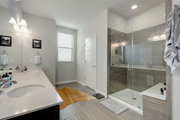 Bathroom, Dual Sink Vanities, Glass Shower, Interior, Recessed Lighting