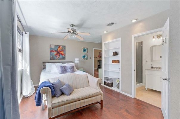 Bedroom, Interior, Recessed Lighting, Wood Texture Flooring