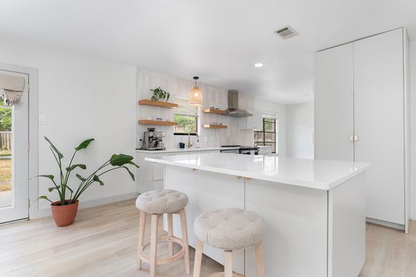 Interior, Kitchen, Pendant Lights, Recessed Lighting, Wood Texture Flooring
