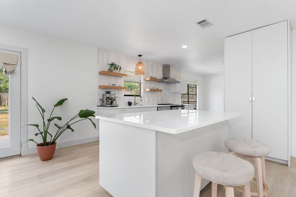 Interior, Kitchen, Pendant Lights, Recessed Lighting, Wood Texture Flooring