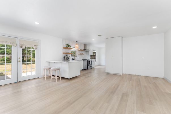 Interior, Kitchen, Pendant Lights, Recessed Lighting, Wood Texture Flooring