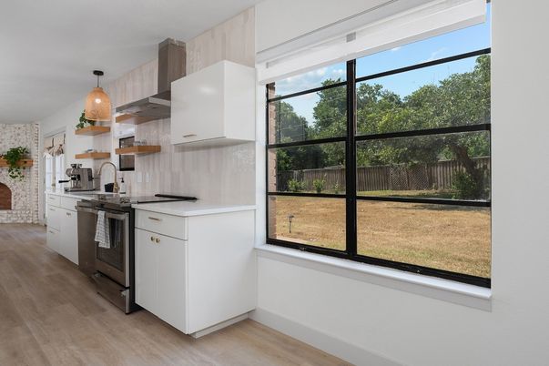 Interior, Kitchen, Pendant Lights, Stainless Steel Appliances, Wood Texture Flooring