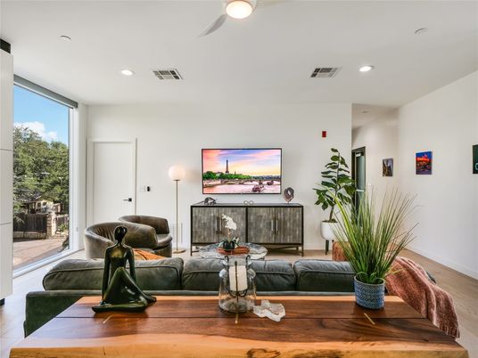 Interior, Living room, Recessed Lighting, Wood Texture Flooring