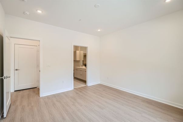 Bathroom, Empty room, Interior, Recessed Lighting, Wood Texture Flooring