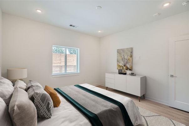 Bedroom, Interior, Recessed Lighting, Wood Texture Flooring
