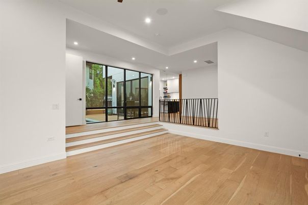 Empty room, Interior, Recessed Lighting, Wood Texture Flooring