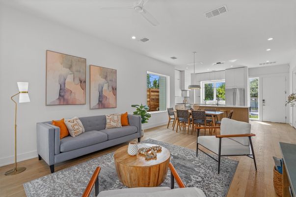 Dining room, Interior, Kitchen, Living room, Pendant Lights, Recessed Lighting, Wood Texture Flooring
