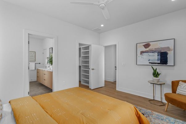 Bathroom, Interior, Recessed Lighting, Wood Texture Flooring