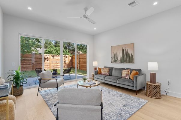 Interior, Living room, Recessed Lighting, Wood Texture Flooring