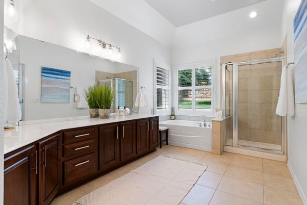 Bathroom, Dual Sink Vanities, Glass Shower, Interior, Recessed Lighting