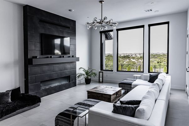 Fireplace, Interior, Living room, Pendant Lights, Recessed Lighting