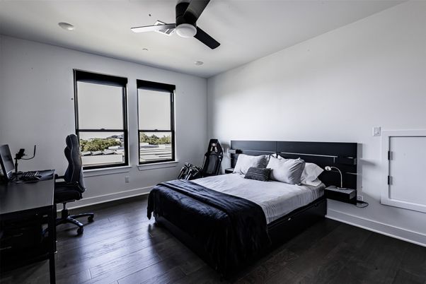 Bedroom, Home Office, Interior, Recessed Lighting, Wood Texture Flooring