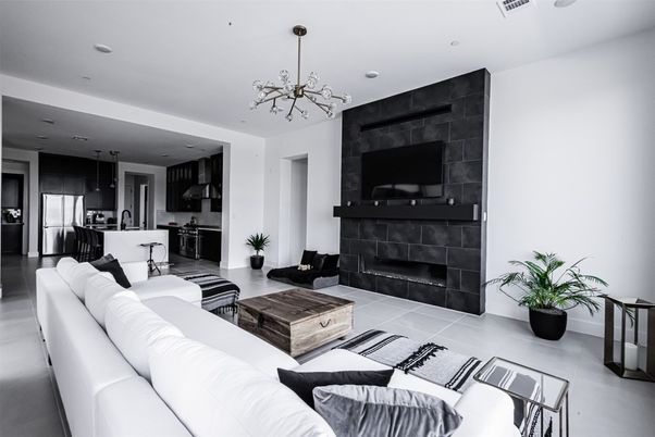 Fireplace, Interior, Kitchen, Living room, Pendant Lights, Recessed Lighting