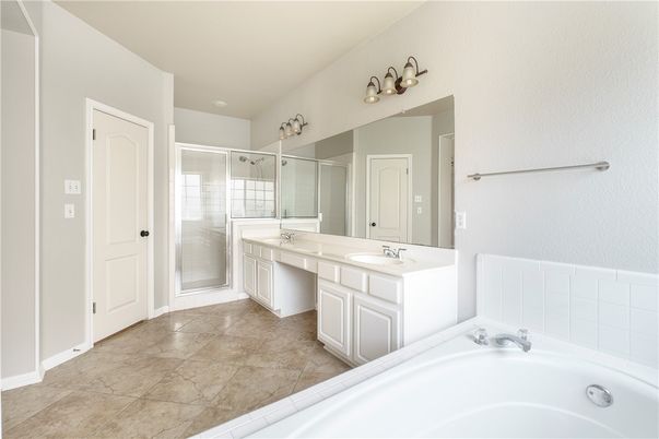 Bathroom, Dual Sink Vanities, Glass Shower, Interior
