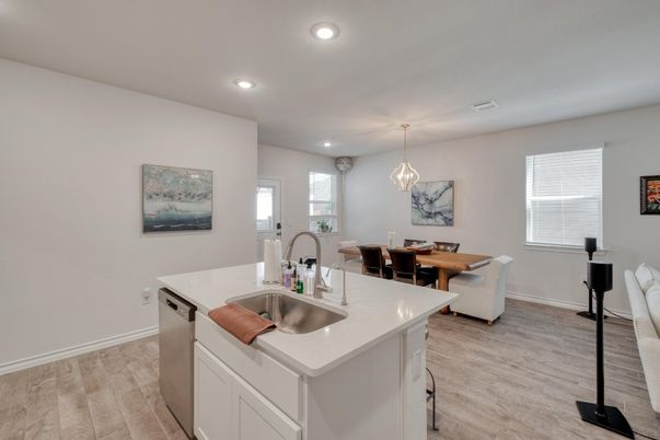 Dining room, Interior, Kitchen, Living room, Pendant Lights, Recessed Lighting, Wood Texture Flooring