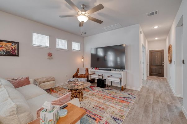 Interior, Living room, Recessed Lighting, Wood Texture Flooring