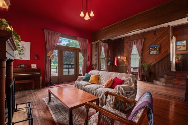 Interior, Living room, Pendant Lights, Piano, Wood Texture Flooring, Wooden Walls