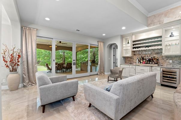 Interior, Living room, Recessed Lighting, Stone Walls