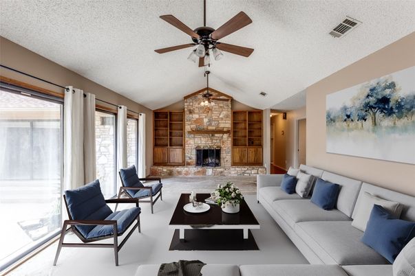 Fireplace, Interior, Living room, Stone Walls