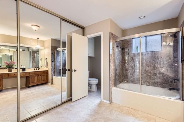 Bathroom, Glass Shower, Interior, Recessed Lighting