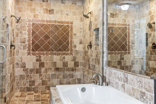 Bathroom, Glass Shower, Interior, Stone Walls