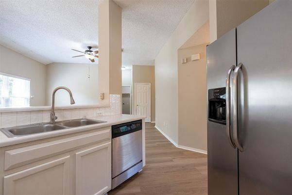 Interior, Kitchen, Stainless Steel Appliances, Wood Texture Flooring