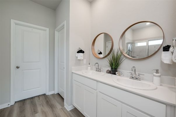 Bathroom, Dual Sink Vanities, Interior, Wood Texture Flooring