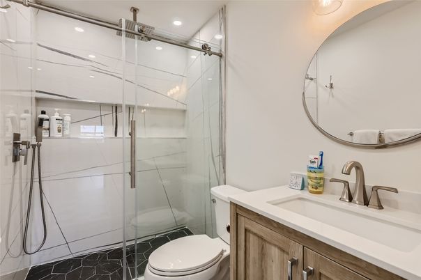 Bathroom, Glass Shower, Interior, Recessed Lighting