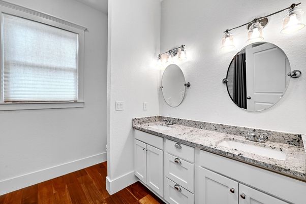 Bathroom, Dual Sink Vanities, Interior, Wood Texture Flooring